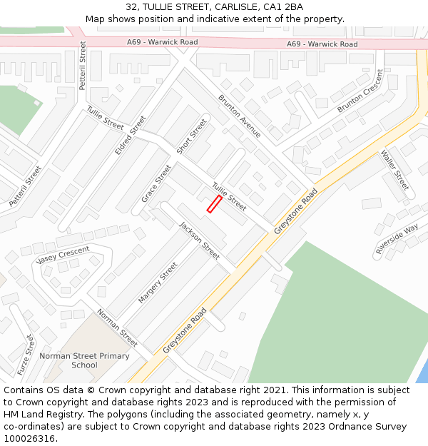 32, TULLIE STREET, CARLISLE, CA1 2BA: Location map and indicative extent of plot