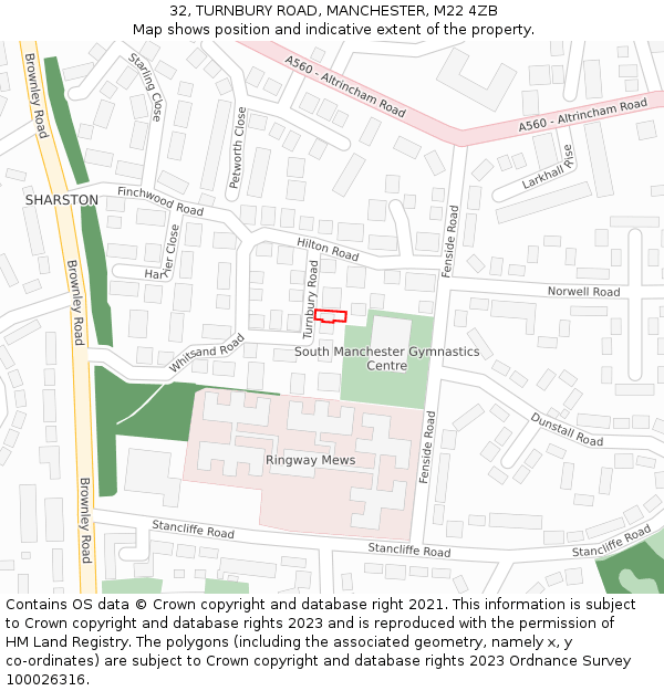 32, TURNBURY ROAD, MANCHESTER, M22 4ZB: Location map and indicative extent of plot