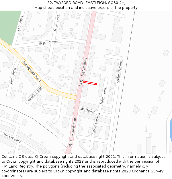 32, TWYFORD ROAD, EASTLEIGH, SO50 4HJ: Location map and indicative extent of plot