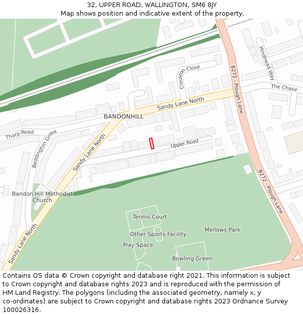 32, UPPER ROAD, WALLINGTON, SM6 8JY: Location map and indicative extent of plot
