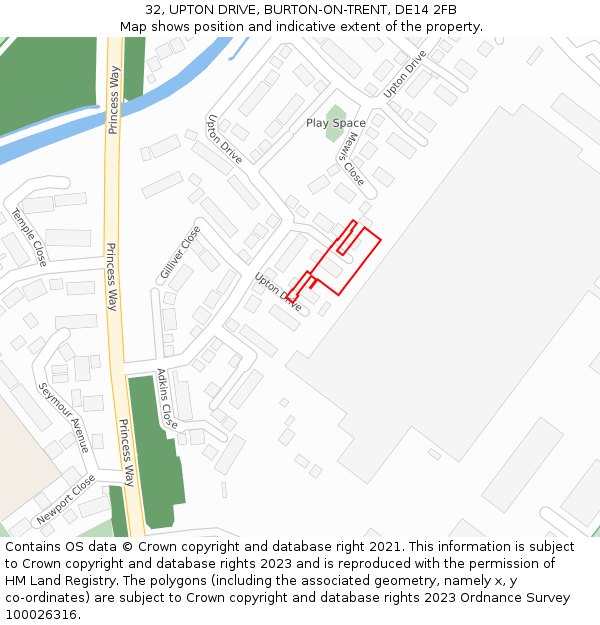 32, UPTON DRIVE, BURTON-ON-TRENT, DE14 2FB: Location map and indicative extent of plot