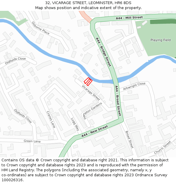 32, VICARAGE STREET, LEOMINSTER, HR6 8DS: Location map and indicative extent of plot