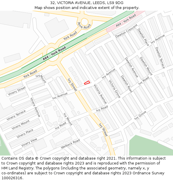 32, VICTORIA AVENUE, LEEDS, LS9 9DG: Location map and indicative extent of plot
