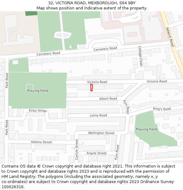 32, VICTORIA ROAD, MEXBOROUGH, S64 9BY: Location map and indicative extent of plot