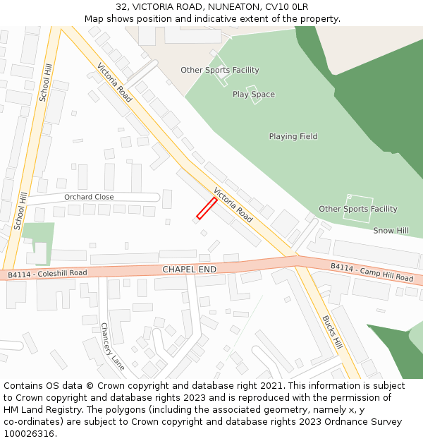 32, VICTORIA ROAD, NUNEATON, CV10 0LR: Location map and indicative extent of plot