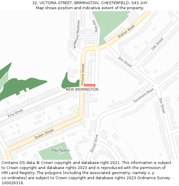 32, VICTORIA STREET, BRIMINGTON, CHESTERFIELD, S43 1HY: Location map and indicative extent of plot