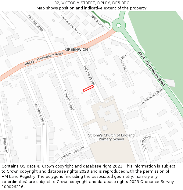 32, VICTORIA STREET, RIPLEY, DE5 3BG: Location map and indicative extent of plot