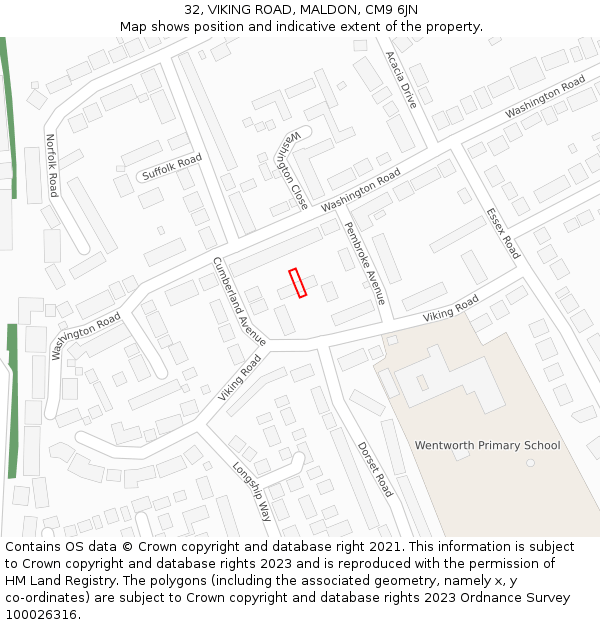 32, VIKING ROAD, MALDON, CM9 6JN: Location map and indicative extent of plot