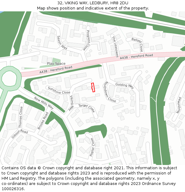 32, VIKING WAY, LEDBURY, HR8 2DU: Location map and indicative extent of plot