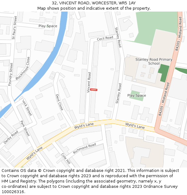 32, VINCENT ROAD, WORCESTER, WR5 1AY: Location map and indicative extent of plot