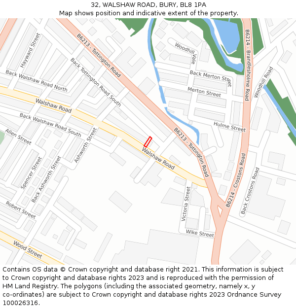 32, WALSHAW ROAD, BURY, BL8 1PA: Location map and indicative extent of plot
