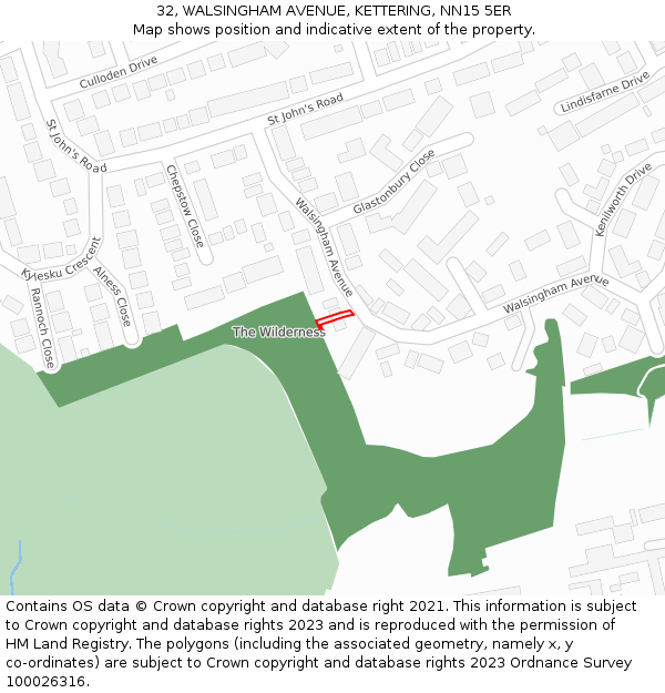 32, WALSINGHAM AVENUE, KETTERING, NN15 5ER: Location map and indicative extent of plot