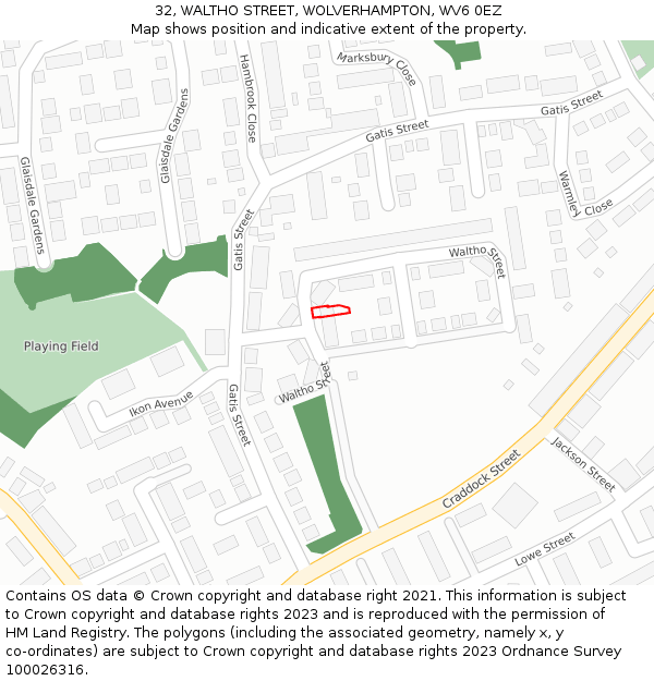32, WALTHO STREET, WOLVERHAMPTON, WV6 0EZ: Location map and indicative extent of plot