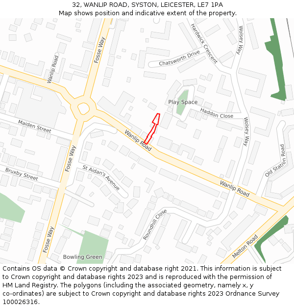 32, WANLIP ROAD, SYSTON, LEICESTER, LE7 1PA: Location map and indicative extent of plot