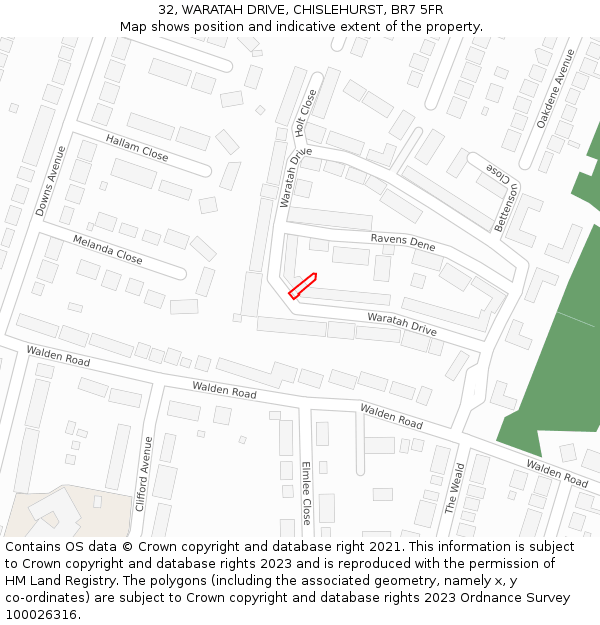 32, WARATAH DRIVE, CHISLEHURST, BR7 5FR: Location map and indicative extent of plot
