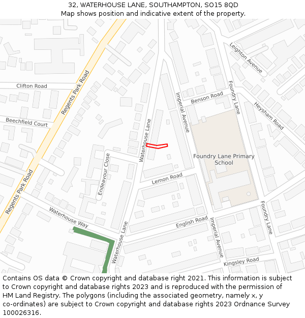 32, WATERHOUSE LANE, SOUTHAMPTON, SO15 8QD: Location map and indicative extent of plot