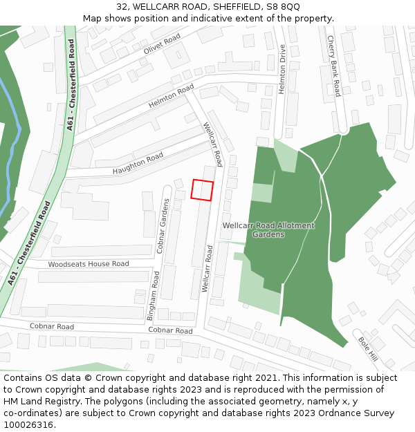 32, WELLCARR ROAD, SHEFFIELD, S8 8QQ: Location map and indicative extent of plot