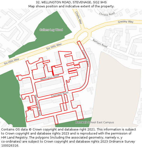 32, WELLINGTON ROAD, STEVENAGE, SG2 9HS: Location map and indicative extent of plot