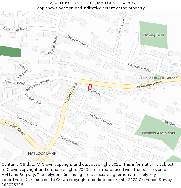 32, WELLINGTON STREET, MATLOCK, DE4 3GS: Location map and indicative extent of plot