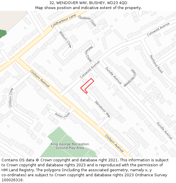 32, WENDOVER WAY, BUSHEY, WD23 4QD: Location map and indicative extent of plot