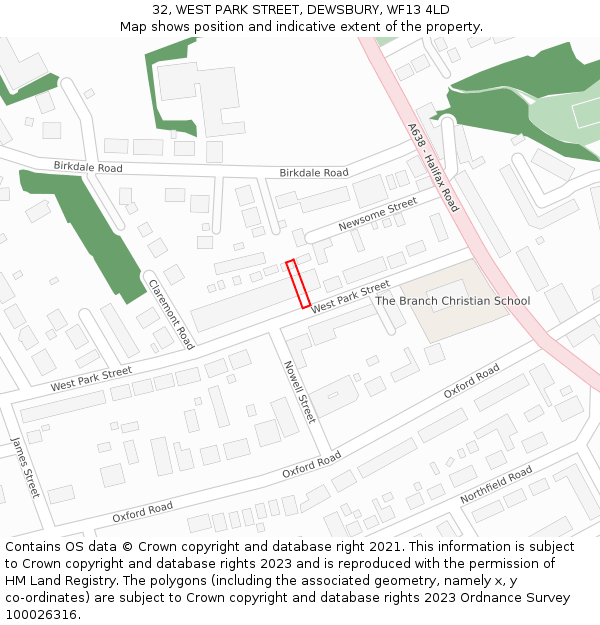 32, WEST PARK STREET, DEWSBURY, WF13 4LD: Location map and indicative extent of plot