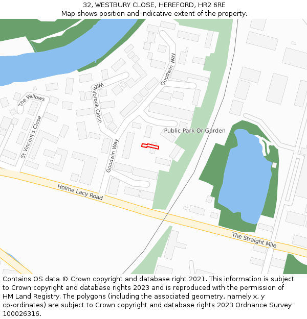 32, WESTBURY CLOSE, HEREFORD, HR2 6RE: Location map and indicative extent of plot