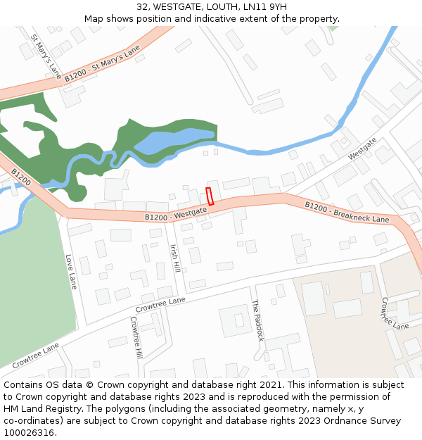 32, WESTGATE, LOUTH, LN11 9YH: Location map and indicative extent of plot