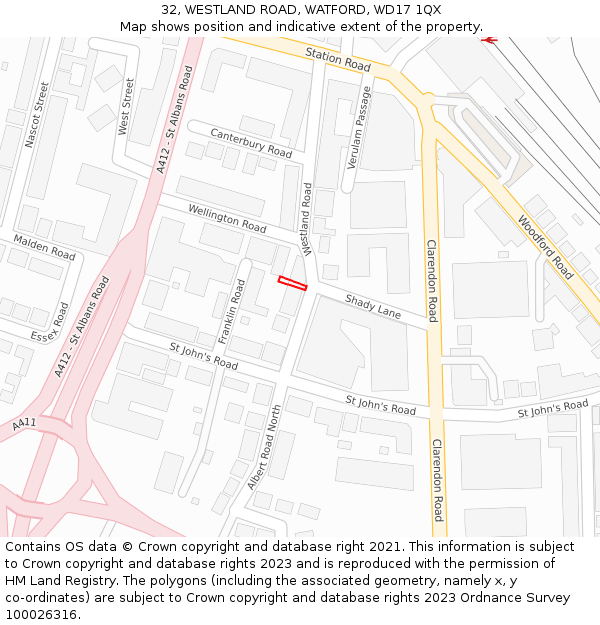 32, WESTLAND ROAD, WATFORD, WD17 1QX: Location map and indicative extent of plot