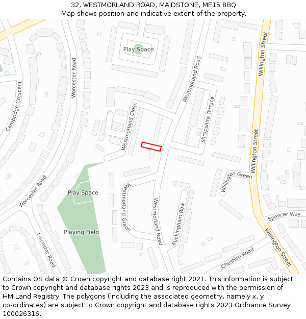 32, WESTMORLAND ROAD, MAIDSTONE, ME15 8BQ: Location map and indicative extent of plot