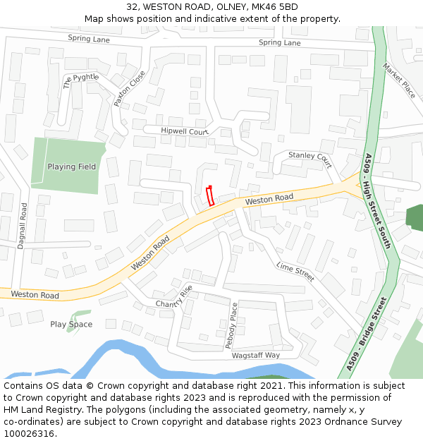 32, WESTON ROAD, OLNEY, MK46 5BD: Location map and indicative extent of plot