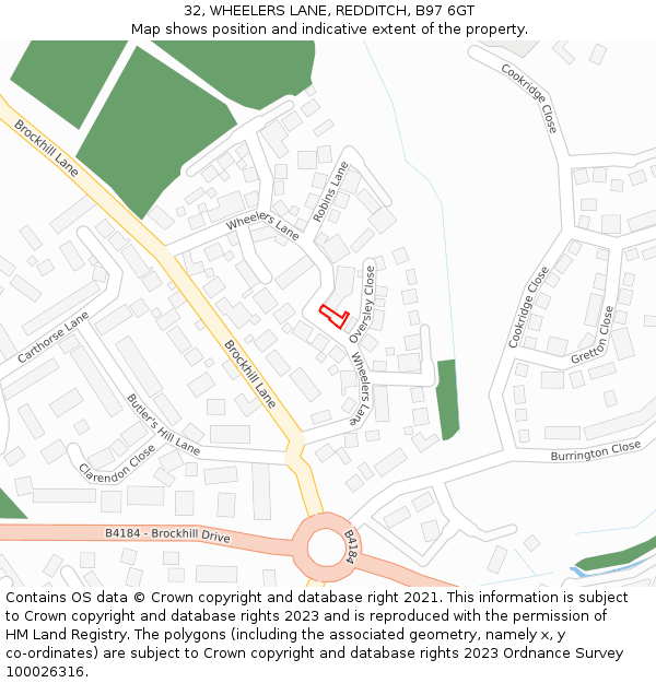 32, WHEELERS LANE, REDDITCH, B97 6GT: Location map and indicative extent of plot