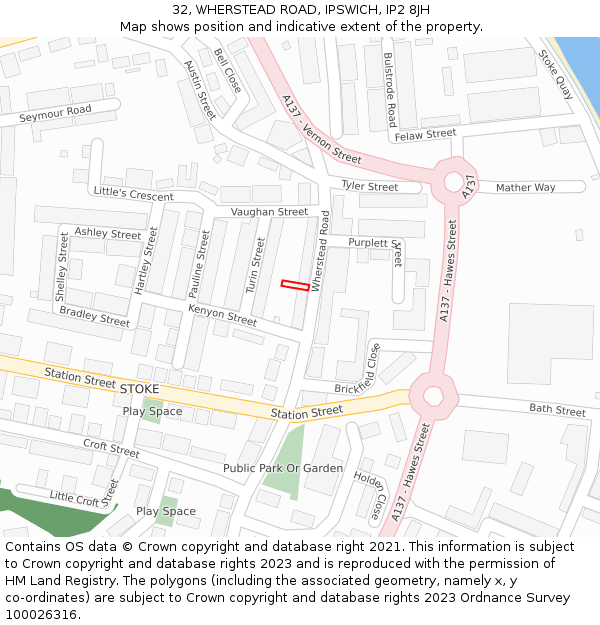 32, WHERSTEAD ROAD, IPSWICH, IP2 8JH: Location map and indicative extent of plot
