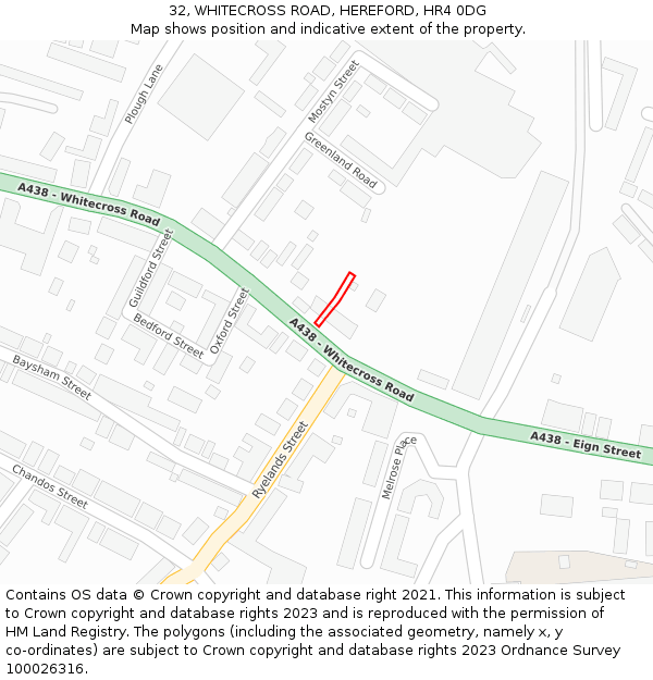 32, WHITECROSS ROAD, HEREFORD, HR4 0DG: Location map and indicative extent of plot