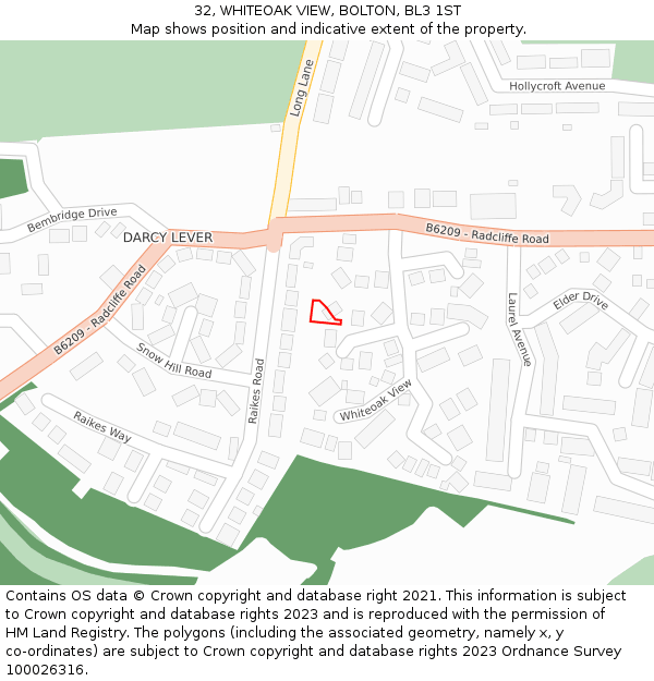 32, WHITEOAK VIEW, BOLTON, BL3 1ST: Location map and indicative extent of plot