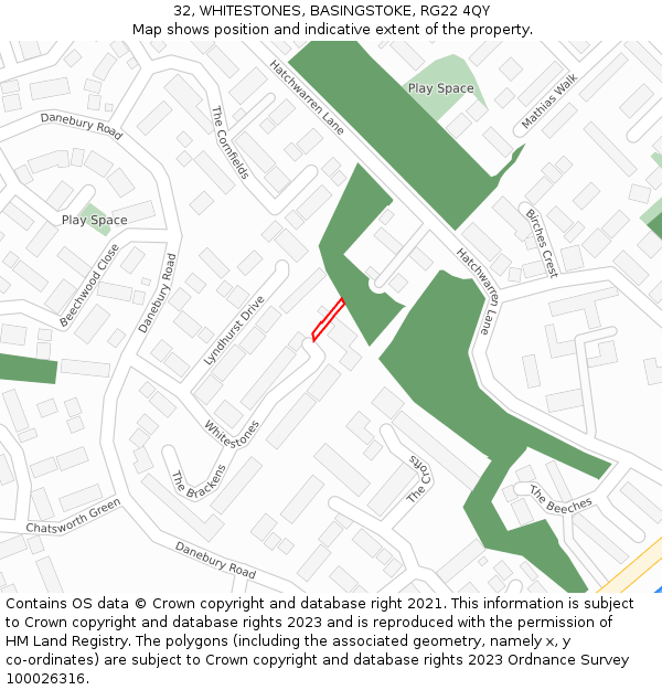 32, WHITESTONES, BASINGSTOKE, RG22 4QY: Location map and indicative extent of plot