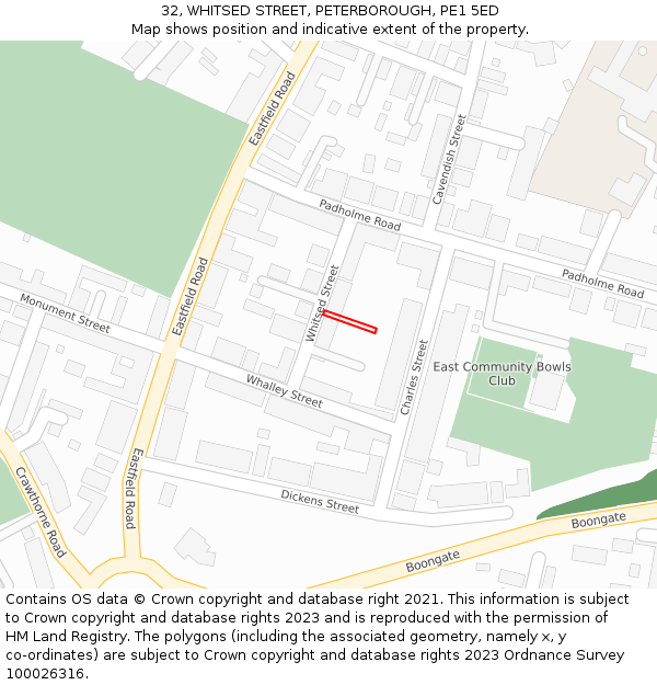 32, WHITSED STREET, PETERBOROUGH, PE1 5ED: Location map and indicative extent of plot