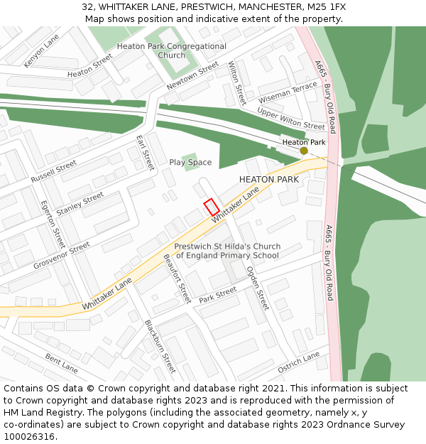 32, WHITTAKER LANE, PRESTWICH, MANCHESTER, M25 1FX: Location map and indicative extent of plot