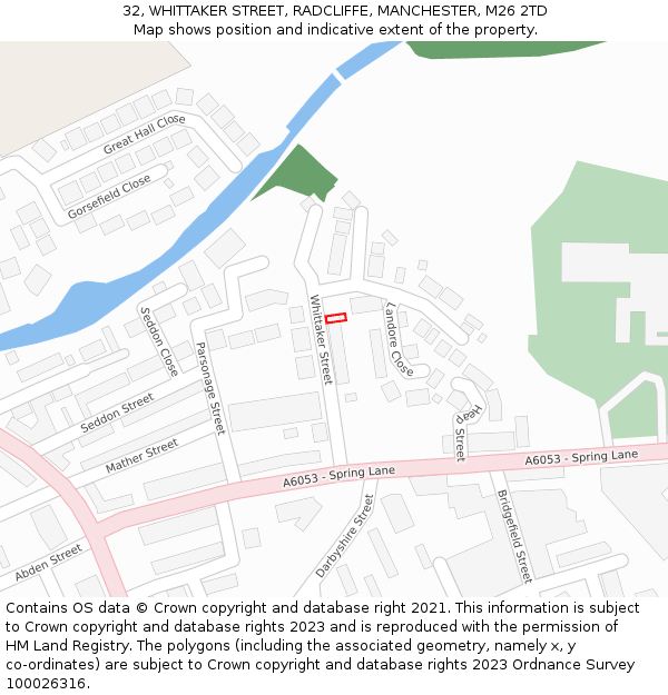 32, WHITTAKER STREET, RADCLIFFE, MANCHESTER, M26 2TD: Location map and indicative extent of plot