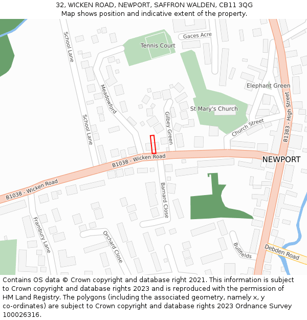 32, WICKEN ROAD, NEWPORT, SAFFRON WALDEN, CB11 3QG: Location map and indicative extent of plot