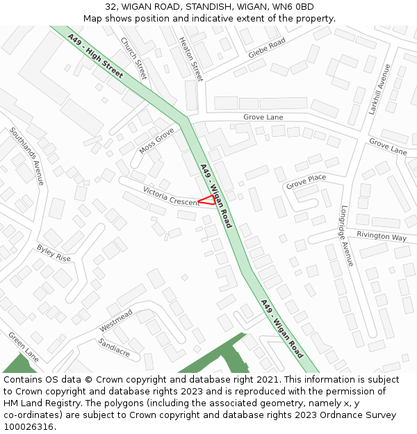 32, WIGAN ROAD, STANDISH, WIGAN, WN6 0BD: Location map and indicative extent of plot