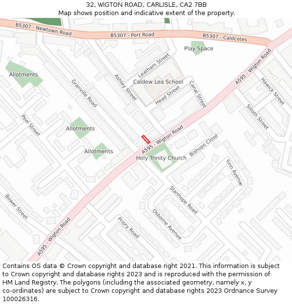 32, WIGTON ROAD, CARLISLE, CA2 7BB: Location map and indicative extent of plot