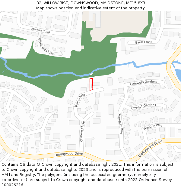 32, WILLOW RISE, DOWNSWOOD, MAIDSTONE, ME15 8XR: Location map and indicative extent of plot