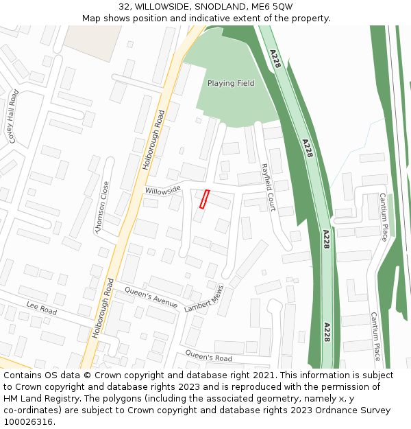32, WILLOWSIDE, SNODLAND, ME6 5QW: Location map and indicative extent of plot