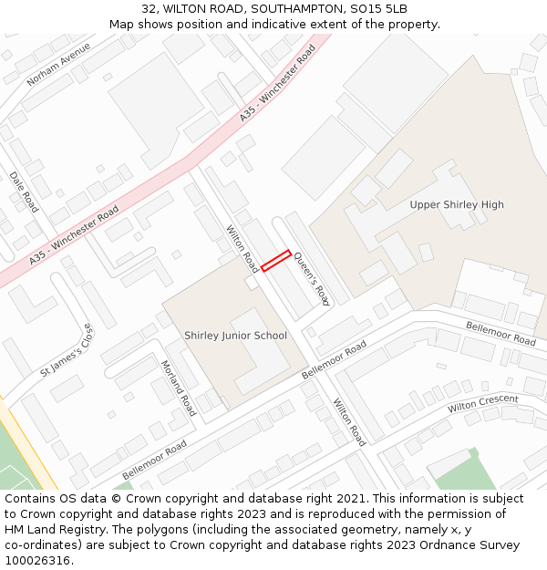 32, WILTON ROAD, SOUTHAMPTON, SO15 5LB: Location map and indicative extent of plot