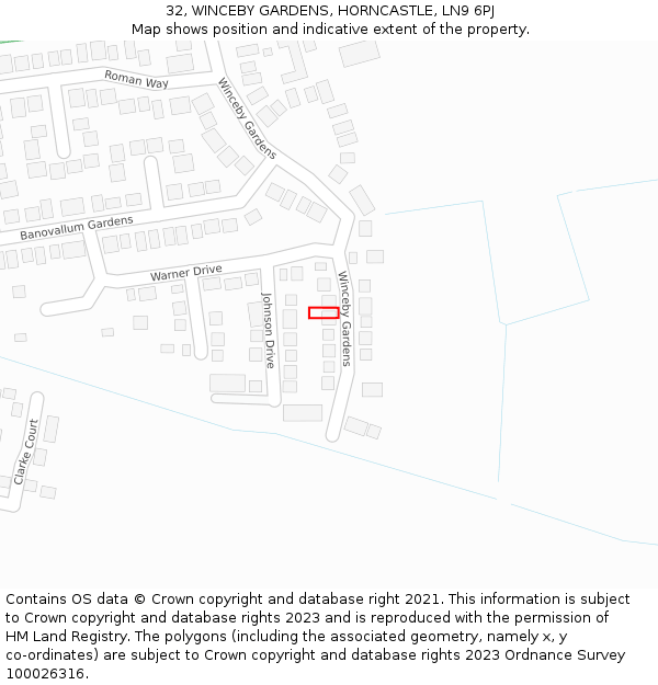32, WINCEBY GARDENS, HORNCASTLE, LN9 6PJ: Location map and indicative extent of plot