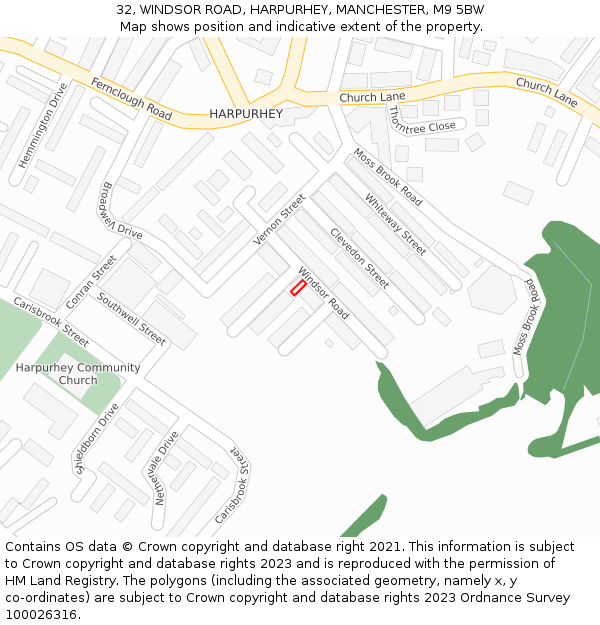 32, WINDSOR ROAD, HARPURHEY, MANCHESTER, M9 5BW: Location map and indicative extent of plot