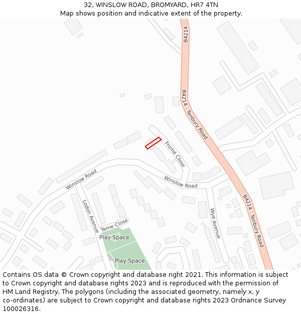 32, WINSLOW ROAD, BROMYARD, HR7 4TN: Location map and indicative extent of plot