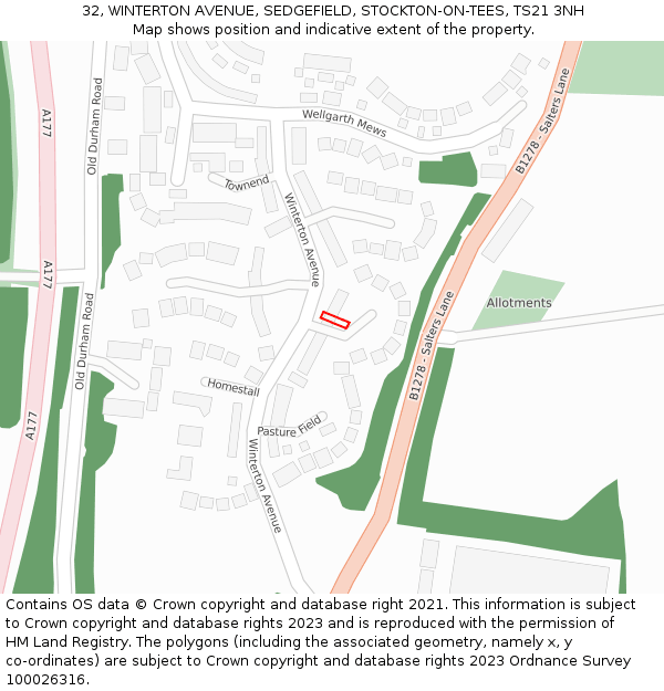 32, WINTERTON AVENUE, SEDGEFIELD, STOCKTON-ON-TEES, TS21 3NH: Location map and indicative extent of plot