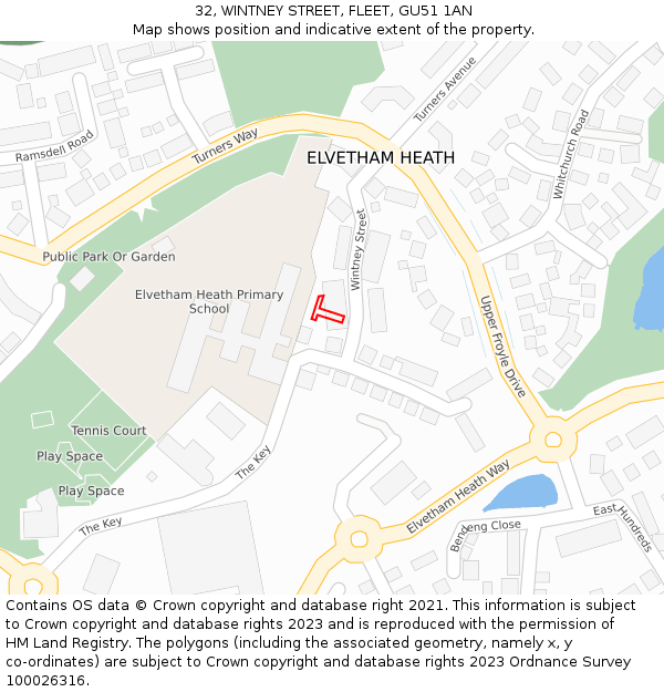 32, WINTNEY STREET, FLEET, GU51 1AN: Location map and indicative extent of plot