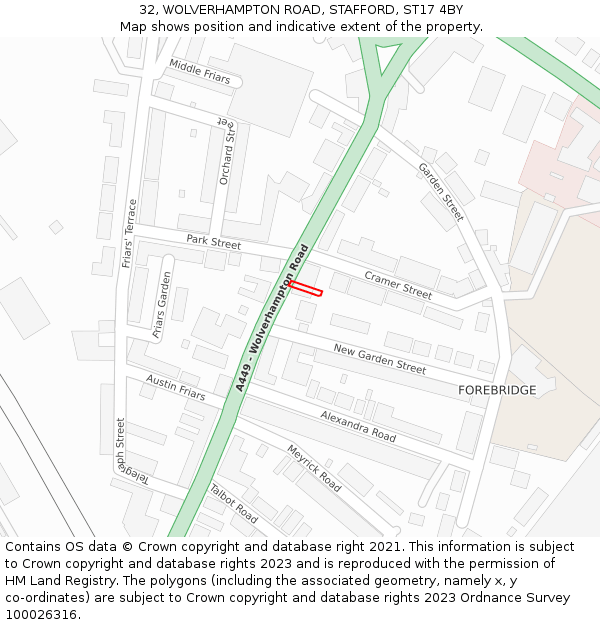 32, WOLVERHAMPTON ROAD, STAFFORD, ST17 4BY: Location map and indicative extent of plot